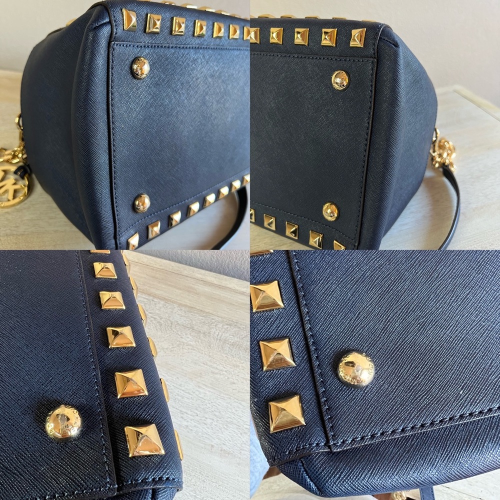 Michael Kors Leather Studded Grayson Satchel Bag - Picture 16 of 16